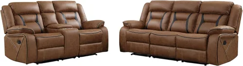 Miniatura 7 de EBELLO Juego de sofá reclinable manual, juego de muebles de sala de estar reclinables de cuero sintético, incluye sofá de dos plazas y sofá Marrón