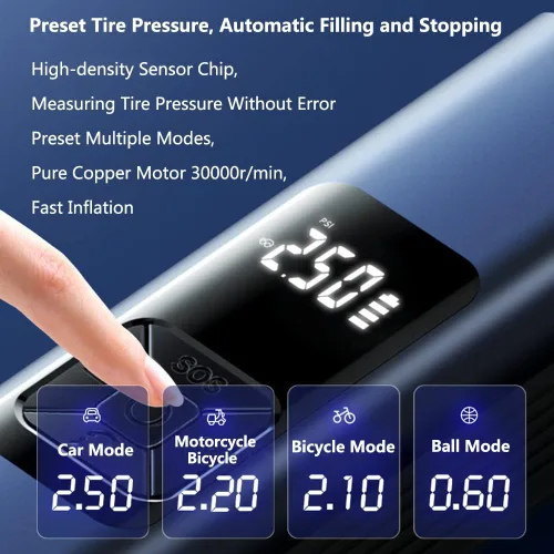 Miniatura 3 de Aspiradora de automóvil, inflador de neumáticos, compresor de aire portátil con indicador de presión, pantalla LED y luz LED, bomba de compresor