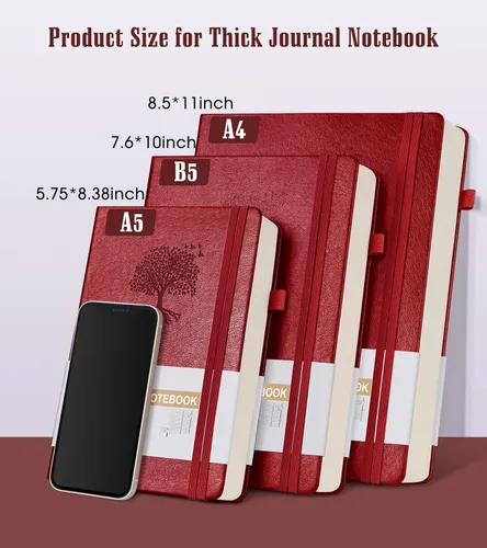 Miniatura 2 de Cuaderno rayado de 365 páginas, tamaño A5, diario grueso para escribir cuaderno a rayas, diario de cuero de tapa dura para mujeres y hombres, Vino
