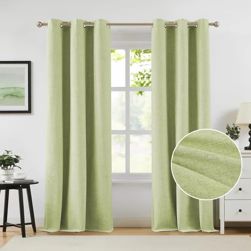 Miniatura 31 de Cortinas opacas de lino beige Melodieux de 63 pulgadas de largo para dormitorio, sala de estar, 100% cortinas con ojales para bloquear la luz