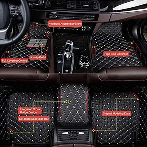 Miniatura 7 de Tapetes de cuero para el 90 % de los sedanes, SUV, deportivos, con línea de rombos negros, para automóvil, cobertura completa, forros para el suelo