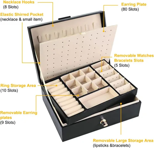 Miniatura 3 de Joyero organizador para mujer, organizador de aretes, cajas de almacenamiento de joyas multicapa, regalo ideal, aretes de piel sintética, caja