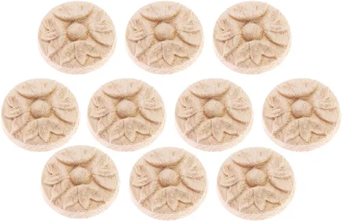 10 piezas de apliques de madera tallados, calcomanías redondas de tallado de madera para muebles diseñados por artesanos, decoración para pared,