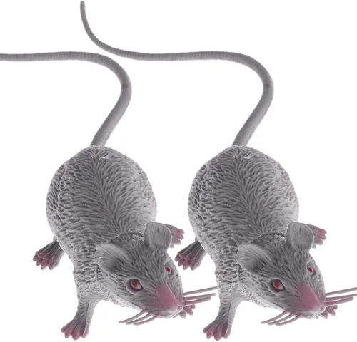Paquete de 2 ratas de plástico gris realistas para Halloween, ratones falsos realistas para accesorios de fiesta espeluznantes, decoraciones
