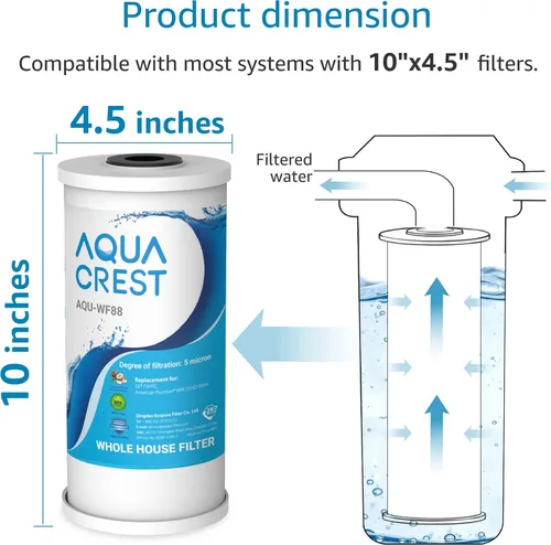Miniatura 2 de AQUA CREST FXHTC - Filtro de agua para toda la casa de 5 micrones, 10 x 4.5 pulgadas, repuesto para GE® FXHTC, GXWH40L, fontanero americano W10-PR