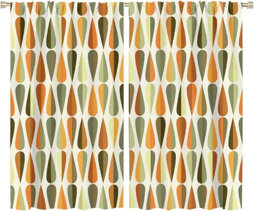 Miniatura 28 de Cortinas opacas de arte abstracto de mediados de siglo para dormitorio, cortinas modernas de estilo bohemio con hojas geométricas florales, cortinas