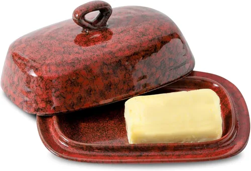Miniatura 11 de Hasense Mantequillera con tapa para encimera, soporte de mantequilla de cerámica con asa perfecto para mantequilla de las costas este y oeste, Azul