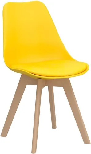 Miniatura 4 de LSSBOUGHT Sillas de comedor modernas de mediados de siglo, silla auxiliar de plástico con acolchado suave y patas de madera para comedor, sala