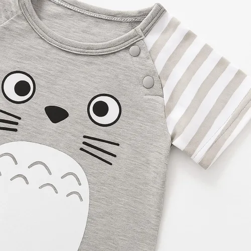 Miniatura 2 de stylesilove Mameluco unisex de algodón para bebé, traje de manga corta con bonitos gráficos, mangas a rayas, 3-24 meses