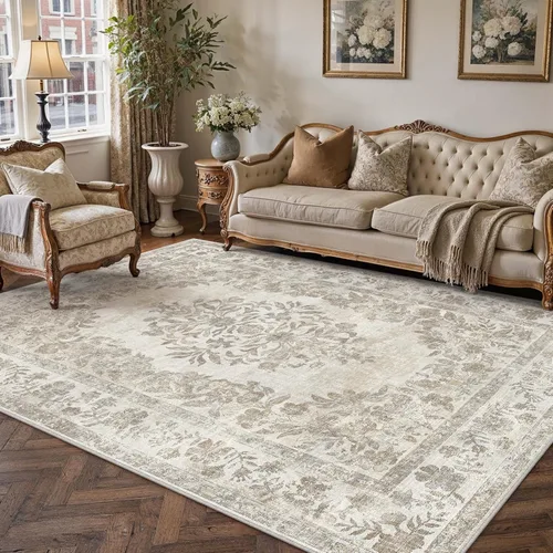 Miniatura 82 de PureCozy - Alfombra de área beige de 8 x 10, lavable, vintage, alfombra para sala de estar, dormitorio, gran alfombra suave retro de pelo bajo