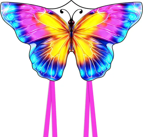Miniatura 11 de Mariposa enorme cometa para niños y adultos, cuerda de una sola línea con cola fácil de volar para viajes a la playa, parque, juegos y actividades