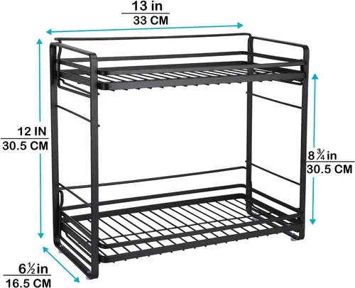 Miniatura 3 de zccz Organizador de baño de 2 niveles, ideal como organizador de encimera de cocina o baño, organizador de maquillaje con acabado negro para Negro