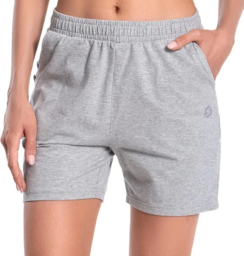 Miniatura 8 de Pantalones cortos de algodón para mujer de 5 pulgadas, pantalones cortos con bolsillos profundos para descansar, gimnasio, yoga, caminar, atletismo