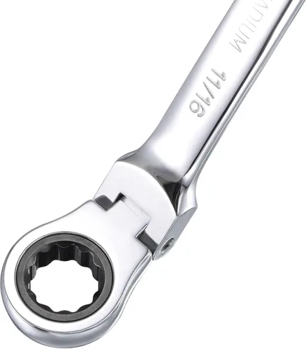 Miniatura 4 de uxcell Llave combinada de trinquete de cabeza flexible de 11/16 pulgadas SAE 72 dientes de 12 puntos de trinquete de caja de herramientas de llave