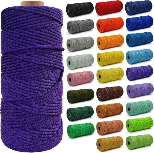 Miniatura 78 de Cuerda de Algodón 8mm x 20 Yardas - Cuerda de Macramé Natural Sin Blanquear - Cuerda de Algodón Trenzada de 3 Hilos para Colgar en la Pared, Blanco