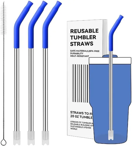 Miniatura 67 de Pajitas de metal rectas para vaso Stanley de 40 onzas, paquete de 3 popotes reutilizables de acero inoxidable con puntas de silicona y cepillo Gris