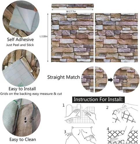 Miniatura 5 de Papel tapiz de piedra de ladrillo, papel adhesivo autoadhesivo para despegar y pegar, cubierta de pared de roca vintage para dormitorio, lavandería