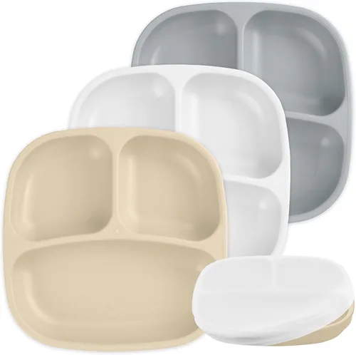 Miniatura 47 de Re-Play Platos para niños pequeños con divisores, 3 compartimentos de pared profunda, platos divididos para niños con 3 tapas, aptos