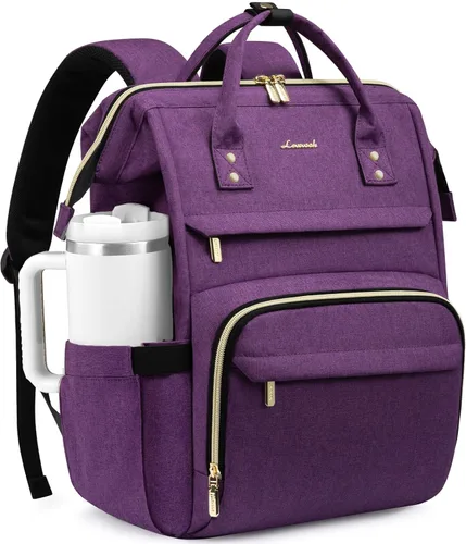Miniatura 11 de LOVEVOOK Mochila para laptop para mujer con bolsillo gigante para vasos, mochila de viaje impermeable de 15.6 pulgadas, bolsa de computadora