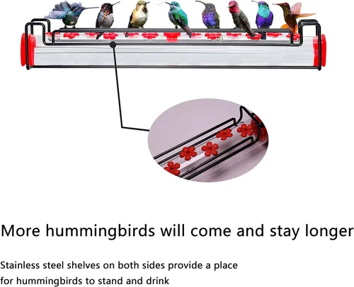 Miniatura 8 de Alimentador de colibríes para colgar en exteriores, colgar y ventana, tubo horizontal de dos modos de alimentación para colibríes, con percha
