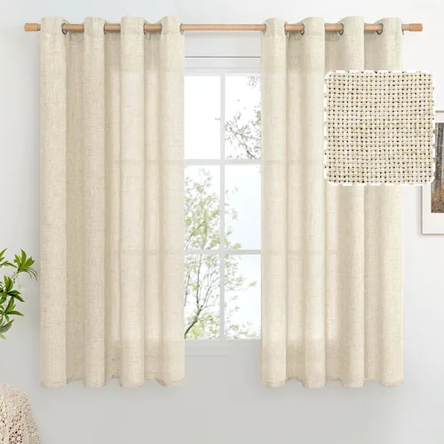 Miniatura 88 de BGment Cortinas de Lino Beige de 63 Pulgadas de Largo 2 Paneles - Tratamientos para Ventanas con Textura de Arpillera Filtrantes de Luz Cortinas