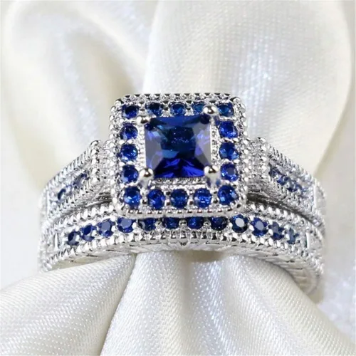 Miniatura 4 de Ai.Moichien Anillos de compromiso de boda con topacio azul y diamantes de imitación