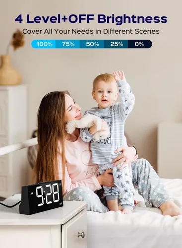 Miniatura 2 de GOLOZA Relojes Despertadores Digitales para dormitorios, reloj digital con 4 niveles de brillo + apagado, dobles alarmas personalizables, puerto