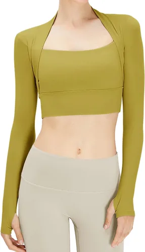 Micoson Camisetas de entrenamiento para mujer, camisetas de manga larga para gimnasio, camiseta de compresión atlética de yoga con agujero para el