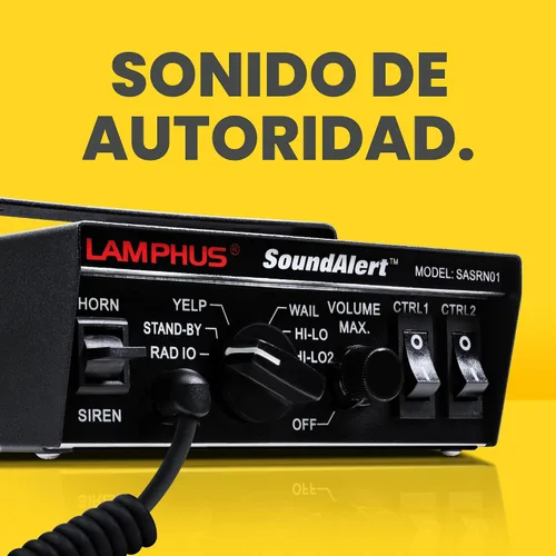 Miniatura 2 de Kit de sistema de sirena de policía LAMPHUS SoundAlert 12V 100W [Altavoz delgado] [118-124dB] [Micrófono de mano] [Sin manos] Sirena de advertencia