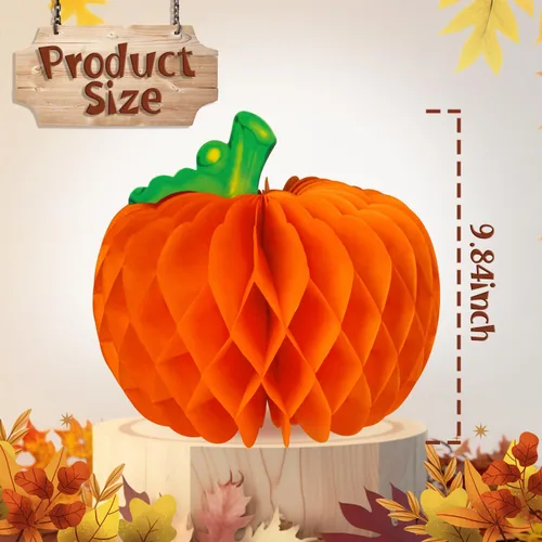 Miniatura 2 de 6 piezas de decoraciones de panal de calabaza, centros de mesa de calabaza 3D de Acción de Gracias, bolas de papel de panal de otoño para Halloween