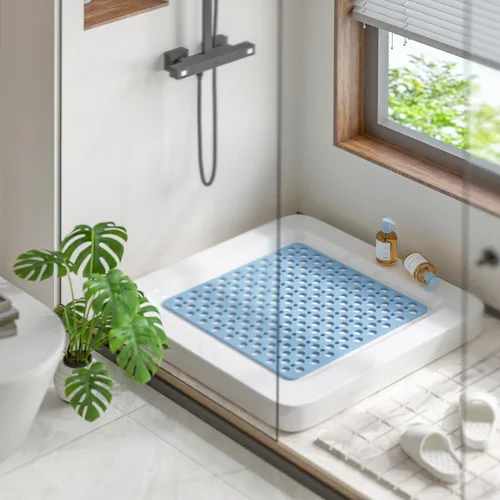 Miniatura 8 de HITSLAM - Alfombrilla de ducha antideslizante, 21 x 21 pulgadas, alfombrilla de baño cuadrada para bañera antideslizante con ventosas y agujeros