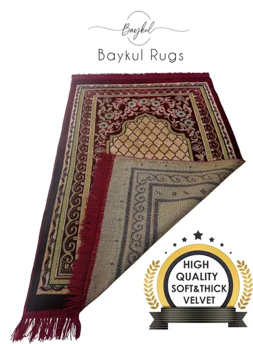 Miniatura 2 de BAYKUL Alfombra de oración musulmana, alfombras de terciopelo turco islámico, gran regalo de Ramadán, tapete de oración Janamaz para mujeres