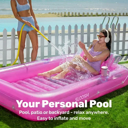 Miniatura 3 de SLOOSH Flotador inflable para adultos, con almohada, 216 x 145 cm, 4 en 1: balsa estilo tina bronceadora, camastro para tomar el sol, para fiestas