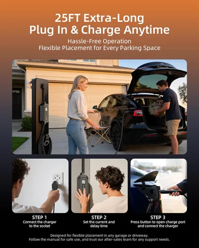 Miniatura 4 de Cargador EV NACS de nivel 2 de 40 amperios para carga móvil Tesla, 240 V, enchufe NEMA 14-50, cargador eléctrico portátil para automóvil con cable