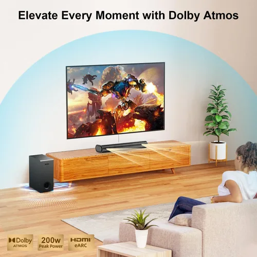 Miniatura 2 de Hiwill Barra de sonido de 2.1 canales para Smart TV, sistema de sonido envolvente Dolby Atmos de 250 W para TV, barra de sonido de cine en casa