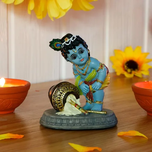 Miniatura 3 de alikiki Estatua hindú de Dios Baby Krishna – 3.7 pulgadas de alto indio Señor Krishna ídolo Murti Diwali Pooja Regalos Decoración de tablero