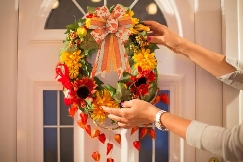 Miniatura 4 de 2 rollos de cinta de tela de otoño de arpillera de Acción de Gracias, hojas de arce de otoño, tiras naranjas y marrones, cintas decorativas