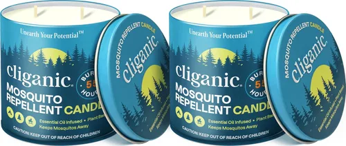Miniatura 8 de Cliganic Vela Repelente de Mosquitos Natural (Paquete de 2) Citronela, Sin DEET, Infundida con Aceites Esenciales para Exteriores, Camping Quema