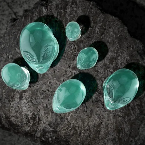 Miniatura 4 de Pierced Owl - Enchufes acampanados dobles de cabeza alienígena verde, se venden por par