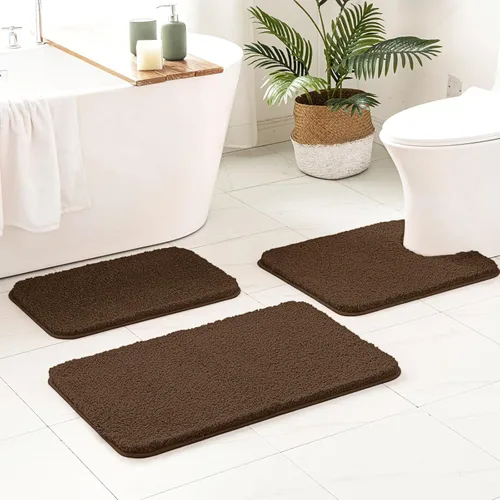 Miniatura 16 de MIULEE Juego de 3 alfombras y tapetes de baño extra gruesos de microfibra antideslizante y tapete de baño de contorno en forma de U para baño, baño
