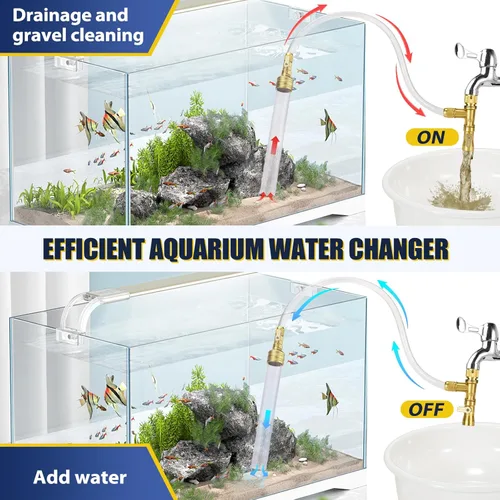 Miniatura 2 de GADFISH Aspiradora de grava para acuario, cambiador de agua, herramientas de limpieza de peceras, bomba rápida universal de sifón, cambio de agua
