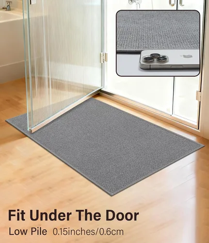 Miniatura 4 de YIHOUSE Juego de 2 tapetes de baño, color beige, ultrafino, absorbente, antideslizante, para baño, lavable, ducha, lavabo, lavandería