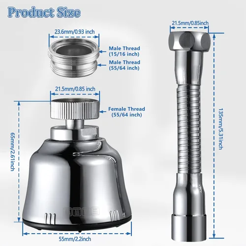 Miniatura 7 de Accesorio de rociador de grifo de fregadero de cocina, cabezal de grifo de cocina movible, giratorio de 360°, rociador antisalpicaduras