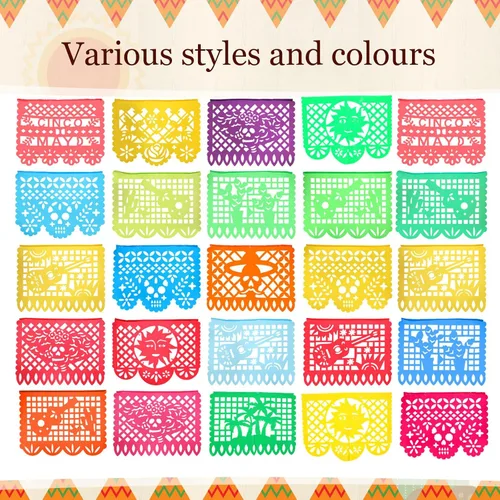 Miniatura 4 de Preboun Mantel de plástico mexicano y pancarta de papel picado mexicano, suministros de decoración de fiesta, cubierta de mesa para mesas