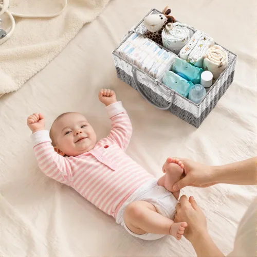 Miniatura 6 de HBlife Organizador grande de pañales para bebé, cestas de almacenamiento de cuerda de papel con divisor extraíble, organizador portátil de coche