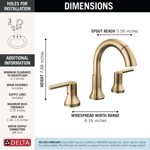 Miniatura 4 de Delta Faucet Trinsic - Grifo de baño extraíble, grifo de baño completo, grifo de baño generalizado dorado de 3 agujeros extraíbles, grifo de lavabo