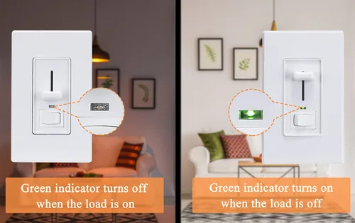 Miniatura 2 de Cloudy Bay Interruptor de atenuación de pared con indicador verde, para luz LED/CFL/incandescente, diapositiva regulable de un solo polo de 3 vías