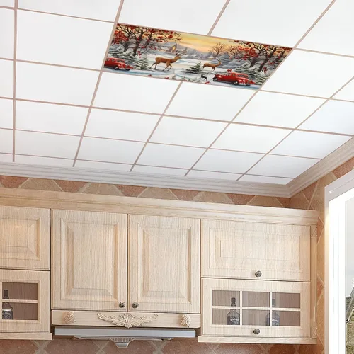 Miniatura 8 de Cubiertas de luz fluorescente de ciervos navideños para aula, 4 x 2 pies, cubierta roja para luz de techo de automóvil, decoración de hospital