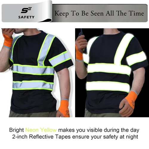Miniatura 5 de sesafety Camisas de alta visibilidad para hombre clase 3 Hi Vis, camisetas reflectantes de construcción para hombres con bolsillo, camisetas