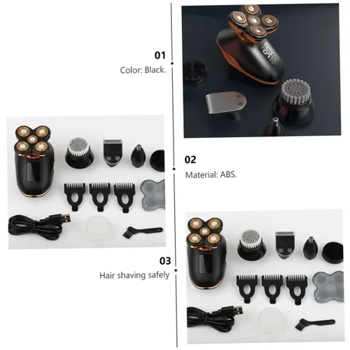 Miniatura 6 de Beavorty 1pc de cinco cabezas recargable afeitadora autoservicio para hombres, diseño de materiales, novio, papá, marido, negro